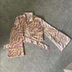 Colorful Patterned Blouse with Belt